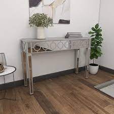 Decmode Modern Wood And Glass Console Table Silver