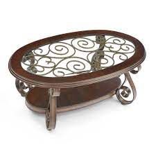 Tatahance 52 5 In Dark Brown Oval Glass Top Coffee Table With Iron Legs