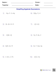 Pre Algebra Worksheets Algebraic