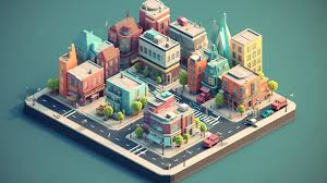 Isometric City Gathering Place Lowpoly