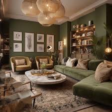 Living Room In Olive Tones Cream Colors