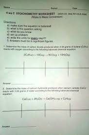 Stoichiometry Worksheet