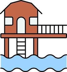 Stilt House Icon In Brown And Blue