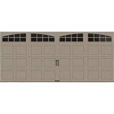 Clopay Gallery Collection 16 Ft X 7 Ft 18 4 R Value Intellicore Insulated Sandtone Garage Door With Arch Window 111196