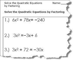 Quadratic Equation Quadratics Worksheets