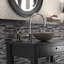 Sunwings Gray And Black Interlocking 12x12in Mosaic Glossy Glass And Stone Mixed Decorative Wall Backsplash Tile 10 Sq Ft Box
