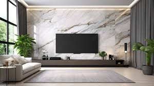 Modern Living Room With Tv On Marble