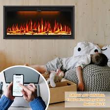 74 In Smart Electric Fireplace Inserts Recessed And Wall Mounted Fireplace With Remote In Black