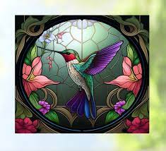 Hummingbird Window Cling Colorful Faux