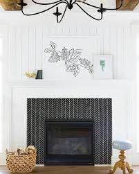 Black Herringbone Tile Fireplace