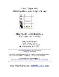 Real World Linear Equation Worksheet