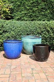 Glazed Blue Turquoise And Black Plant Pots