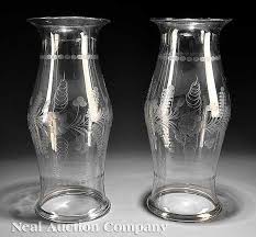 Lot Pair Of Etched Glass Hurricane Shades