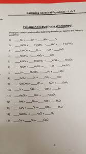 Lab 7 Balancing Equations Worksheet