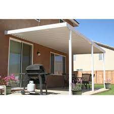 Integra 16 Ft X 8 Ft White Aluminum Attached Solid Patio Cover With 3 Posts 10 Lbs Live Load