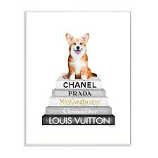 Stupell Industries Smiling Corgi Puppy On Glam Fashion Icon Bookstack Wall Art 13 X 19 White
