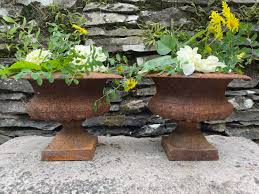 Antique Cast Iron Small Garden Urns