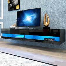 80x22 Mounted Floating Tv Stand With Led Lights Brayden Studio Color Black