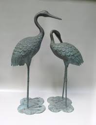 Patinated Crane Sculptures 1970s