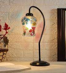 Work And Study Lamps Multicolor Mosaic Glass Curvy Table Lamp With Iron Base Pepperfry