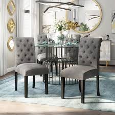 5 Piece Round Glass Top Gray Dining Set