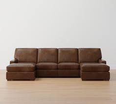 Turner Roll Arm Leather Power Reclining U Chaise Sectional Down Blend Wrapped Cushions Mason Pebble Graphite Pottery Barn