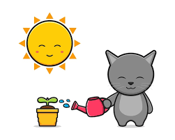Cute Cat Watering Plant Cartoon Icon
