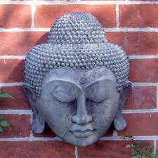 Thai Buddha Head Stone Garden Wall Art