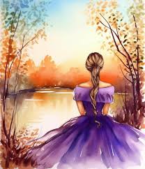 Woman In Front Of Lake Watercolor Paint