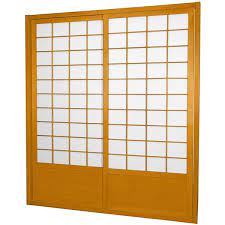 7 Ft Honey Shoji 2 Panel Sliding Door
