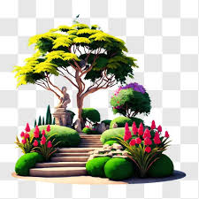 Statues And Lush Vegetation Png