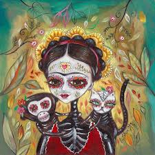 Sugar Skull Frida Kahlo Black Cat