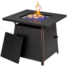 Phi Villa 28 3 In X 24 8 In 50 000 Btu Square Metal Gas Fire Pit Table With Lid And Blue Fire Glass