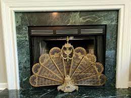 Vintage Brass Peacock Fireplace Screen