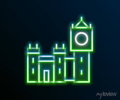 Glowing Neon Line Big Ben Tower Icon