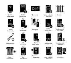 Heating Glyph Icons Set Boilers