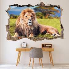 King Lion 3d Hole In The Wall Sticker