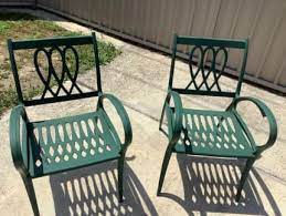 Two 2 Metal Outdoor Green Chairs