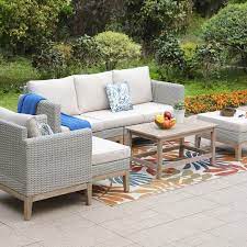 Phi Villa 5 Piece Rattan Wood Outdoor