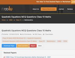 Quadratic Equations Mcq Questions Class