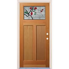 Builders Choice 36 In X 80 In 2 Panel Left Hand Inswing Craftsman 1 Lite Decorative Glass Unfinished Fir Wood Prehung Front Door
