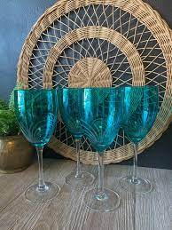Vintage Turquoise Wine Glasses Large