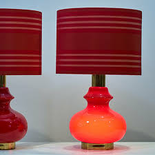 Pair Of Red Glass Table Lamps By Peill