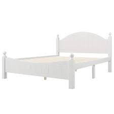 Polibi White Modern Concise Style Solid Wood Frame Queen Size Platform Bed With Special Designed Headboard