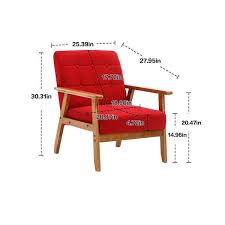 Mid Century Upholstered Red Fabric Accent Arm Chair With Solid Wood Frame