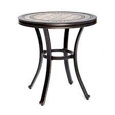 Wellfor 28 In Dia X 28 6 In H Black Gold Round Aluminum Outdoor Dining Table Bistro Table With Porcelain Mosaic Tile Top