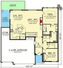 Modern One Level House Plan With 3 Car