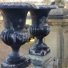 Large Cast Iron Black Painted Urn