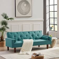Green Linen Twin Size Sofa Bed