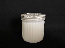 White Milk Glass Jar Ribbed Metal Lid